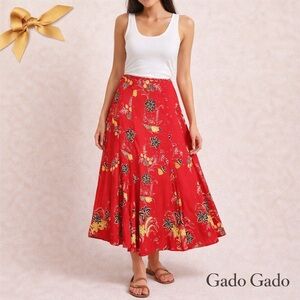 Gado Gado Red Rayon Full Ankle Skirt Size 14